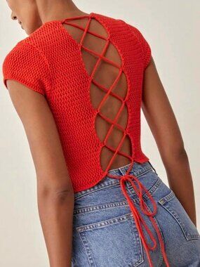 Reformation Grappa Open Knit Crochet Sweater M